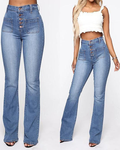 Knopfleiste Booty Shaping High Waist Flare Jeans