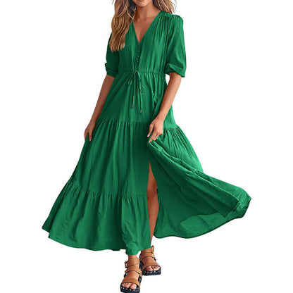 🔥66% Rabatt im Sonderangebot👗Elegantes langes Boho-Kleid mit geteiltem V-Ausschnitt