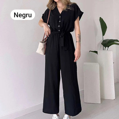 💥Zeitlich begrenzt 66 % RABATT 💕Lässiger Jumpsuit mit V-Ausschnitt und kurzen Ärmeln für Damen