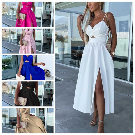 💫Wahl der Fashionista👗 Sexy rückenfreies Kleid mit Spaghettiträgern und Seitenschlitz für Damen