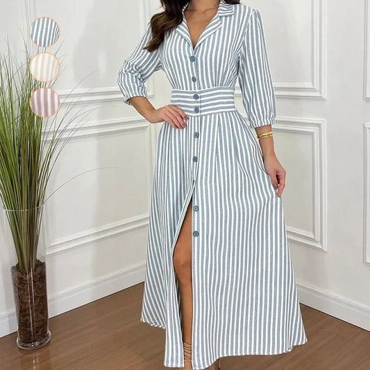 🌟Exklusive 66 % RABATT👗Fashion Striped Button-Down Long Shirt Dress