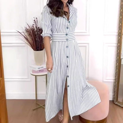 🌟Exklusive 66 % RABATT👗Fashion Striped Button-Down Long Shirt Dress