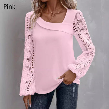 49 % RABATT 💕Langarm-Top mit Cut-out und Patchwork-Spitze für Damen